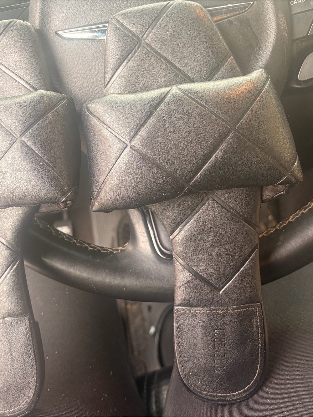 Black Quilted Leather Steering Wheel Cover Pads